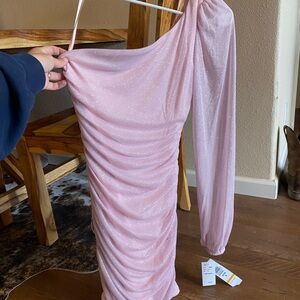 Pink One-Shoulder Glitter Dress